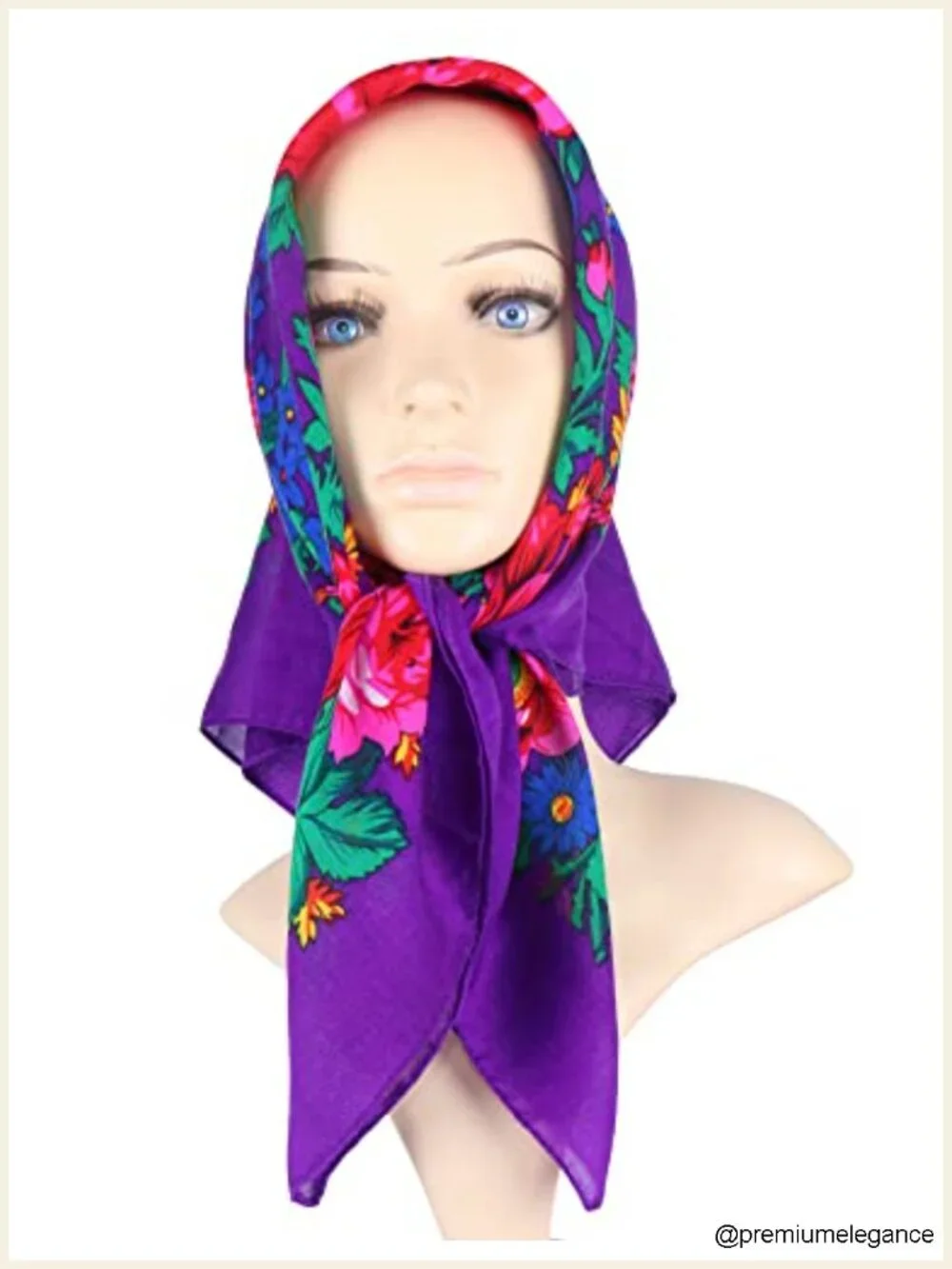 Square Floral Print Acrylic Head Scarf Bandana Babushka Silk-Like Shawl for